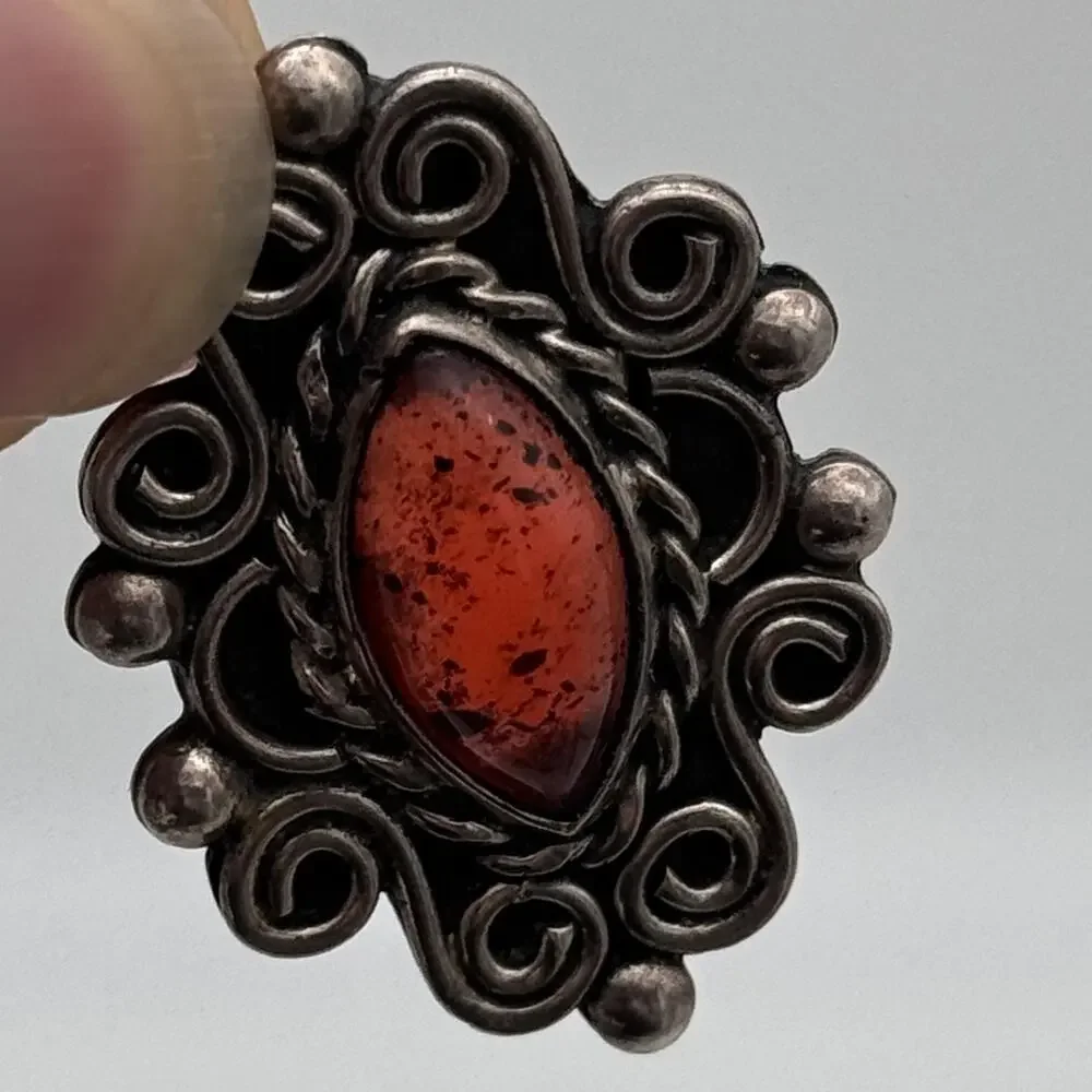 Sterling Silver Mexico Jewelry Set Earrings Pendant Filigree Cabochon Vintage - Picture 5 of 13